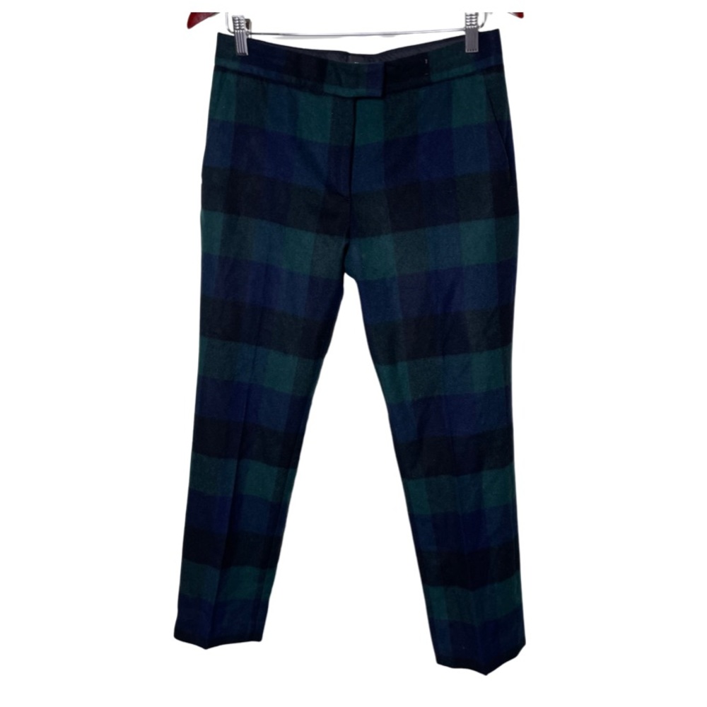 PAUL SMITH Women’s Checked Wool-Blend Trousers Navy Green US 4